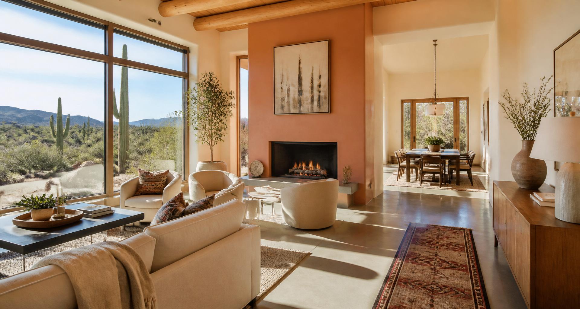 Bright, clean Southwest home interior with desert views
